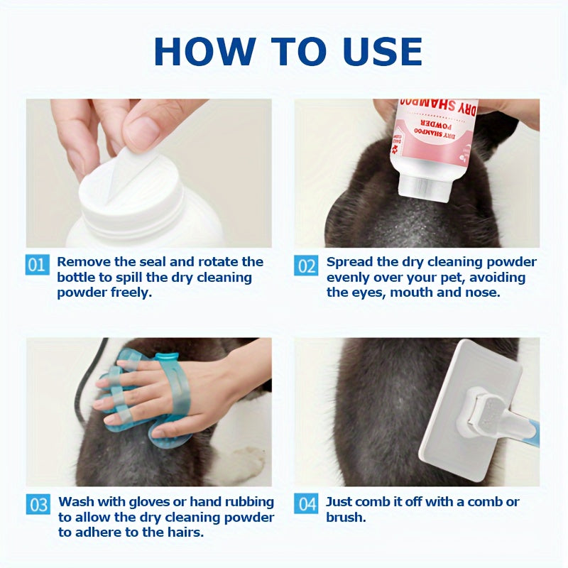 Non-Electric PET Dry Shampoo Powder in PE Bottle for Cats