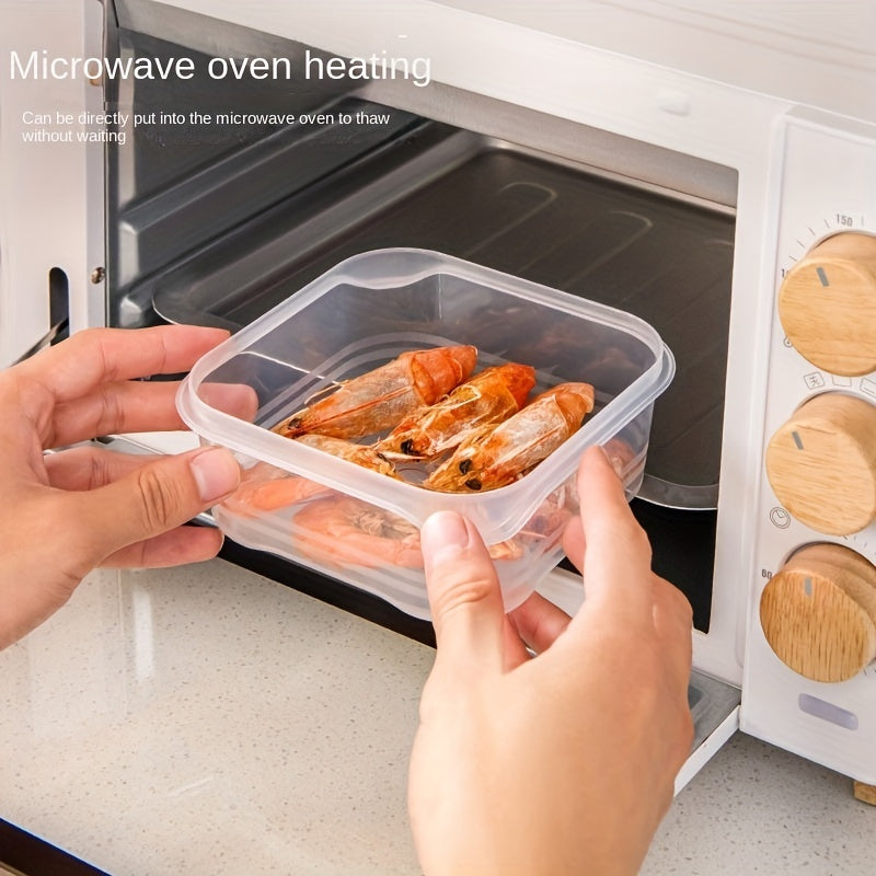 4 clear food storage boxes with locking lids, multifunction food containers for baking supplies, fruits, vegetables, and household organization in the refrigerator.