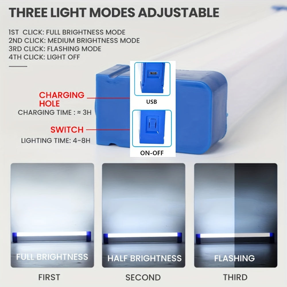 Lihangstar LED Camping Tube: Rechargeable, Magnetic Tail, 3 Illumination Modes, Geometric Design, Portable Market Lighting, Hanging Hook, Freestanding, Wall Mountable, 400mAh Battery, Bedroom Nightlight