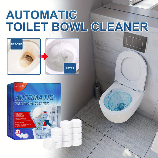 Automatic bleach tablets for toilets that clean, descale, and eliminate odors.