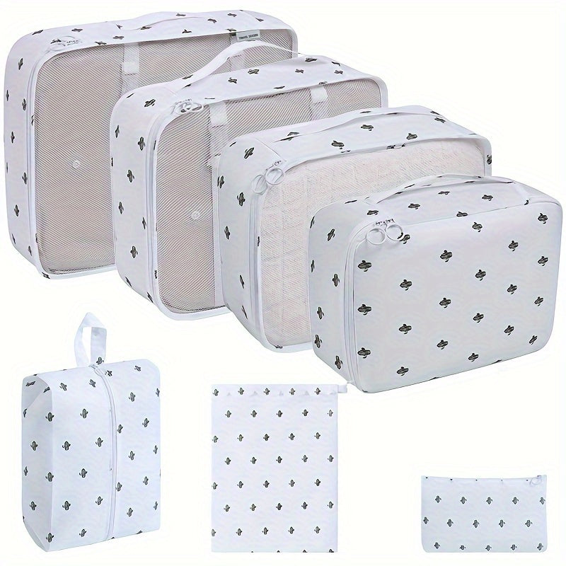 7 lightweight packing cubes for suitcases, ideal for organizing travel items and clothing for men and women.