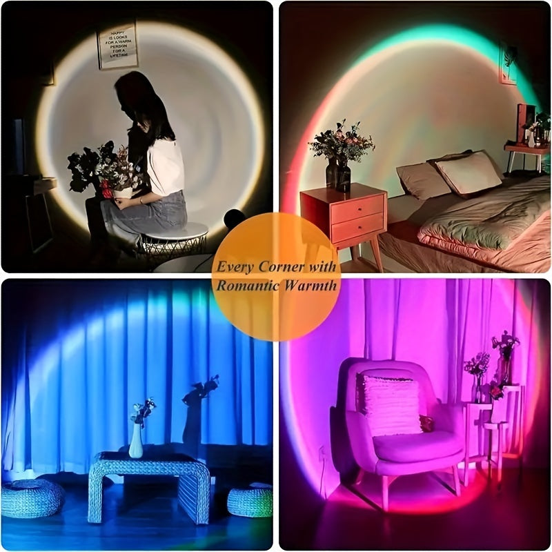 RGB Sunset LED Night Light Projector with Remote Control for Bedroom & Living Room Decor, Parties, Weddings, Camping, USB Powered