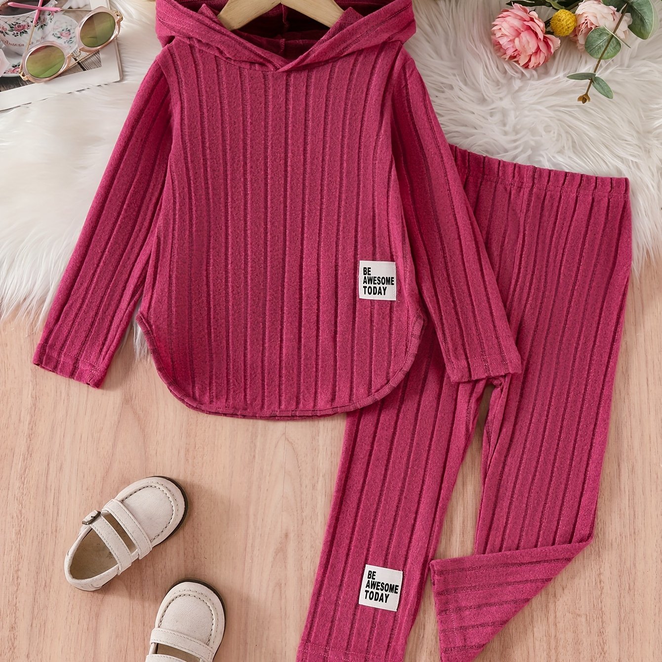 Chic striped hooded pants set for girls 12 and under, perfect for outdoor activities in spring and fall.