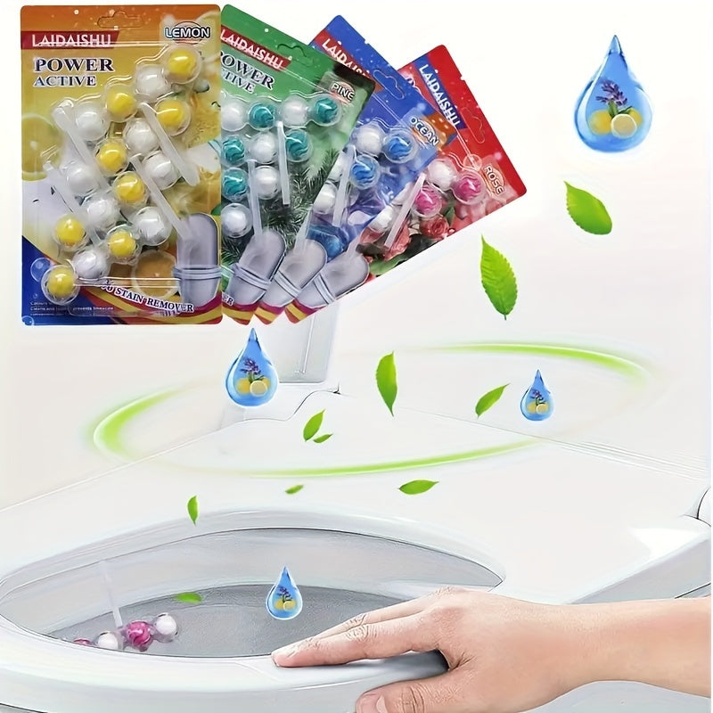 16 automatic toilet cleaning balls that freshen and neutralize odor in the bathroom without electricity.