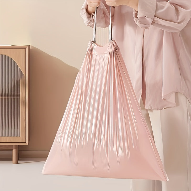 Extra-thick and durable polyethylene drawstring trash bags available in packs of 30, 50, or 100. These multipurpose disposable garbage bags are ideal for use in the living room, bedroom, bathroom, toilet, and kitchen. Portable waste bags perfect for home