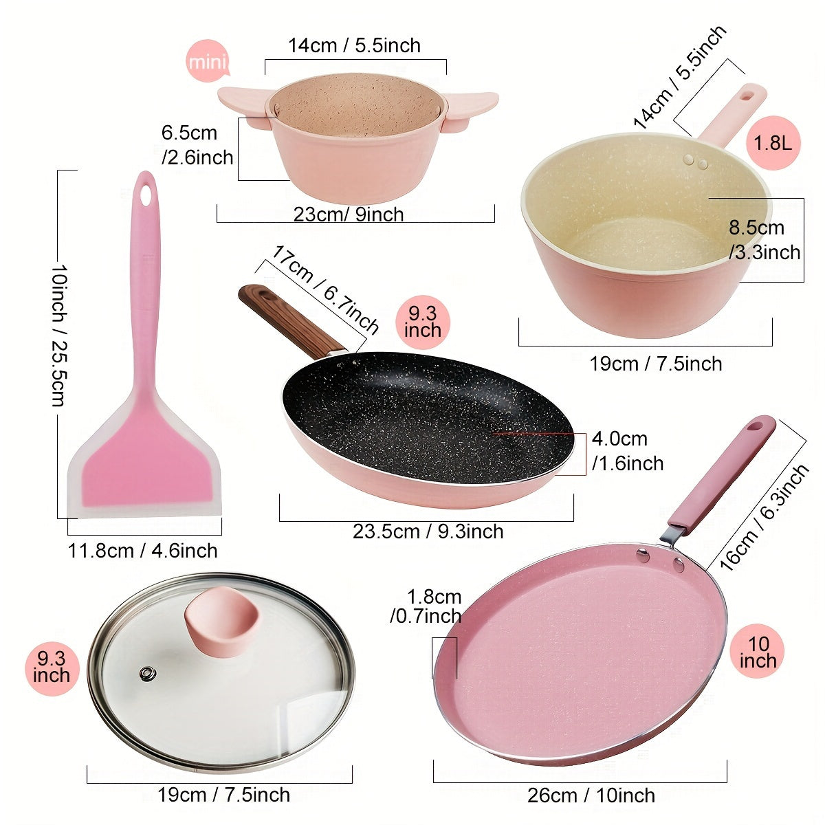 Set of 6 Pink Non-Stick Cookware Pieces - Includes Stockpot, Frying Pan, and Wok for Essential Home Kitchen Use