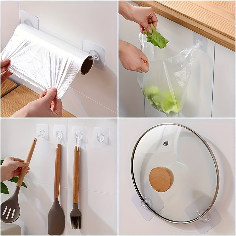 10 Easy-Install Clear Adhesive Wall Hooks - No-Drill, Heavy-Duty Hooks for Kitchen & Bathroom Storage