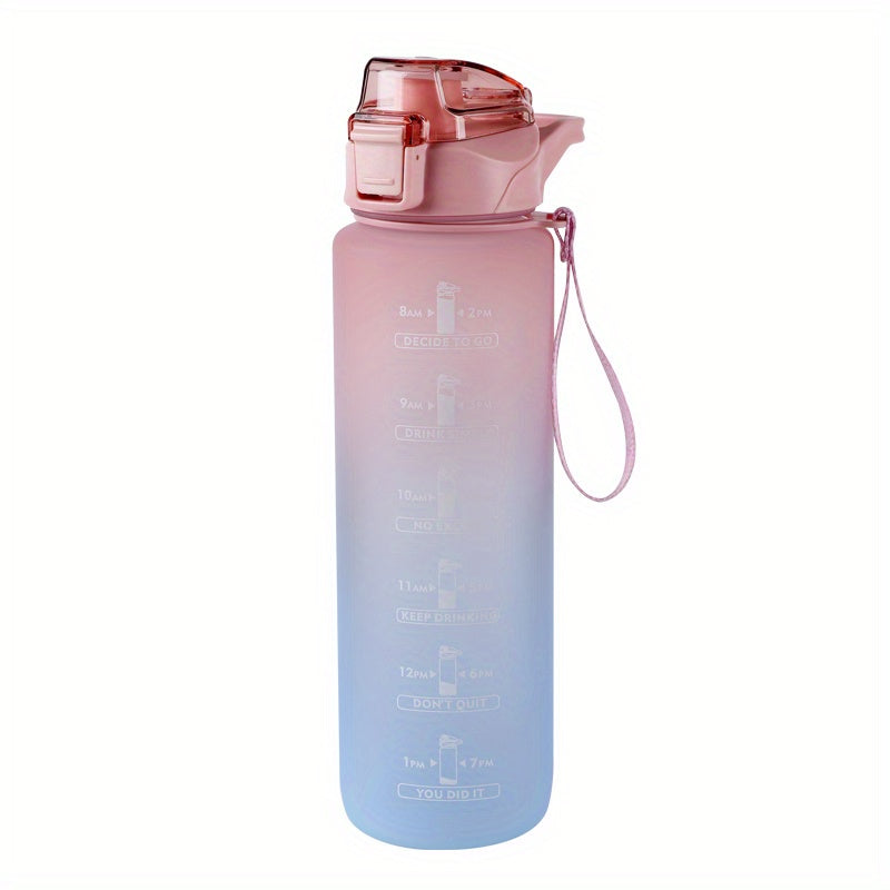 Rainbow 32 Oz/1 Liter Water Bottle with Time Marker, Portable Rope, and Straight Drinking Design. A Motivational Gift.