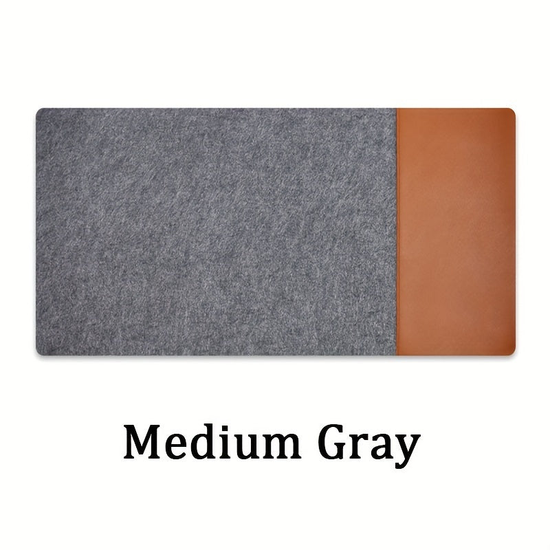 Large gaming mouse pad made of XXL felt and PU leather, featuring waterproof non-slip design and edge stitching, with oblong shape and polyester material.