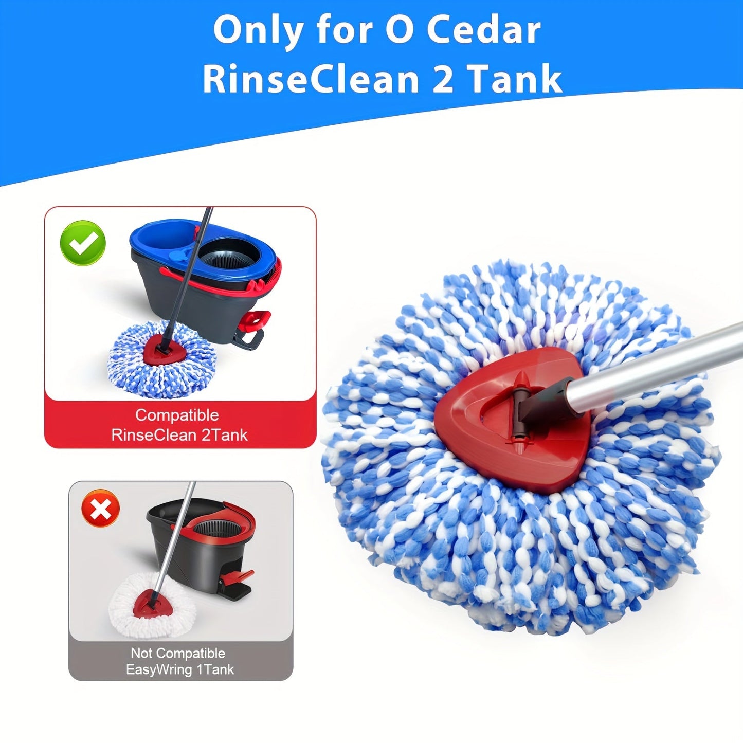 Get the Home Times Microfiber Spin Mop Replacement Heads and Handle Set, perfect for use with O Cedar RinseClean 2 Tank. This combo pack includes 4 refills, an extendable mop stick (76.2-147.32 cm), and a base for a complete cleaning solution.