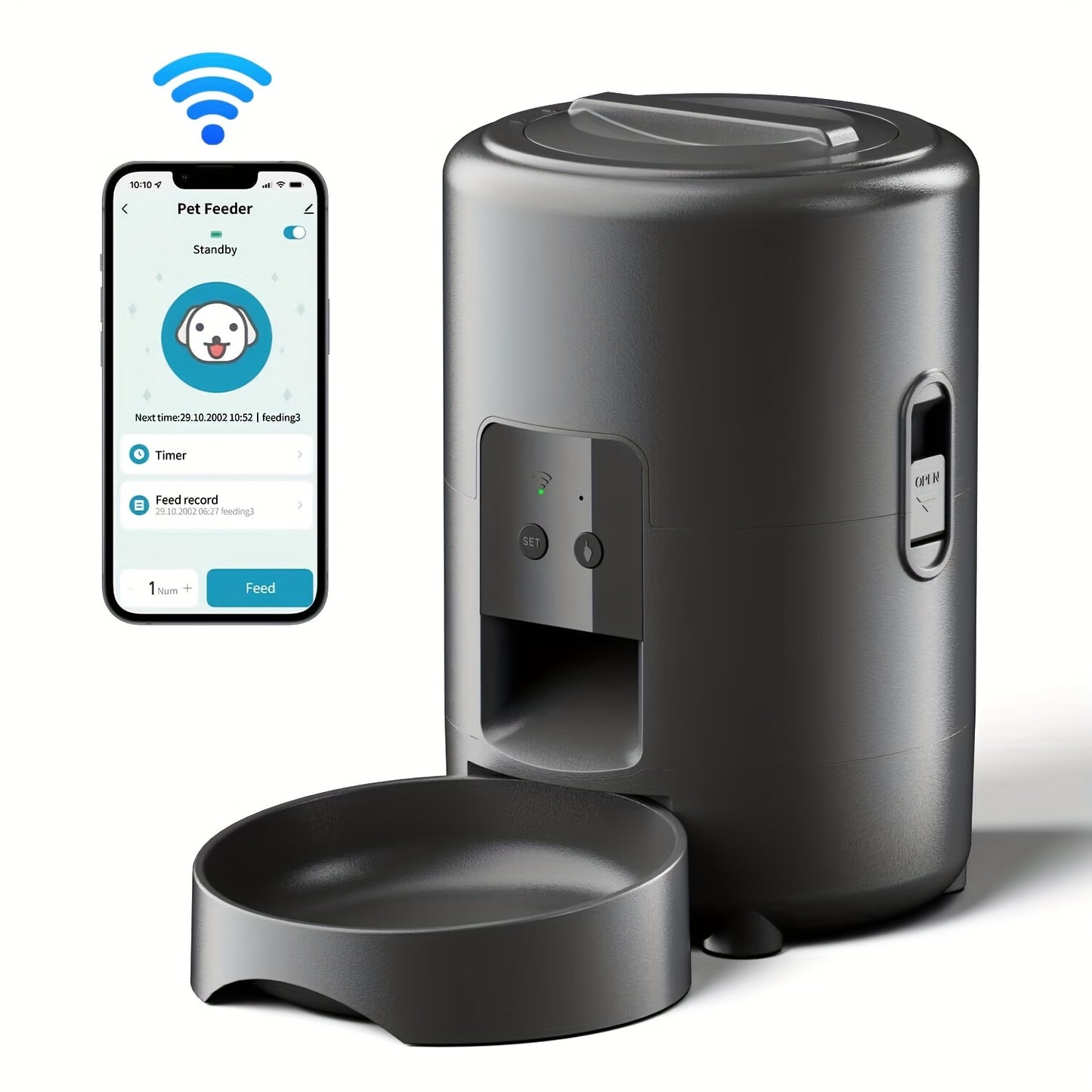 2L Pet Feeder with Tuya App - Wi-Fi enabled, USB powered. Allows remote control for small pets. Plug not included.