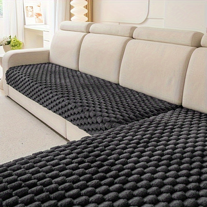 Solid color plush sofa cushion cover, pet-friendly, anti-slip, machine washable.