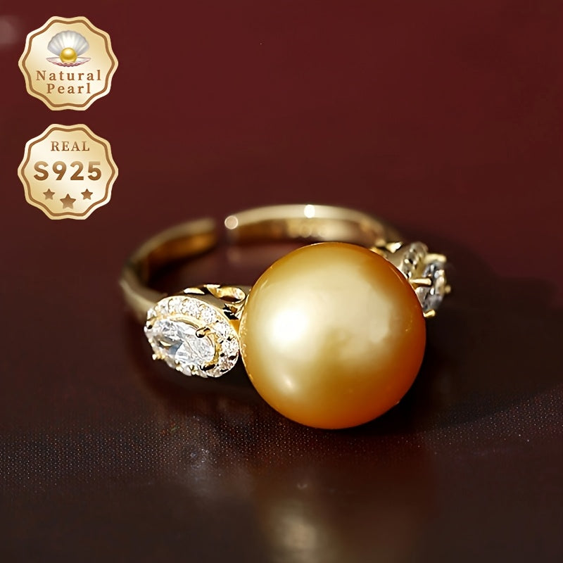 This must-have gift box includes a stunning pearl ring for women, featuring a 11-12mm round natural deep sea pearl set in S925 silver. The open ring design makes it a perfect accessory for weddings and special occasions. Please note that the natural