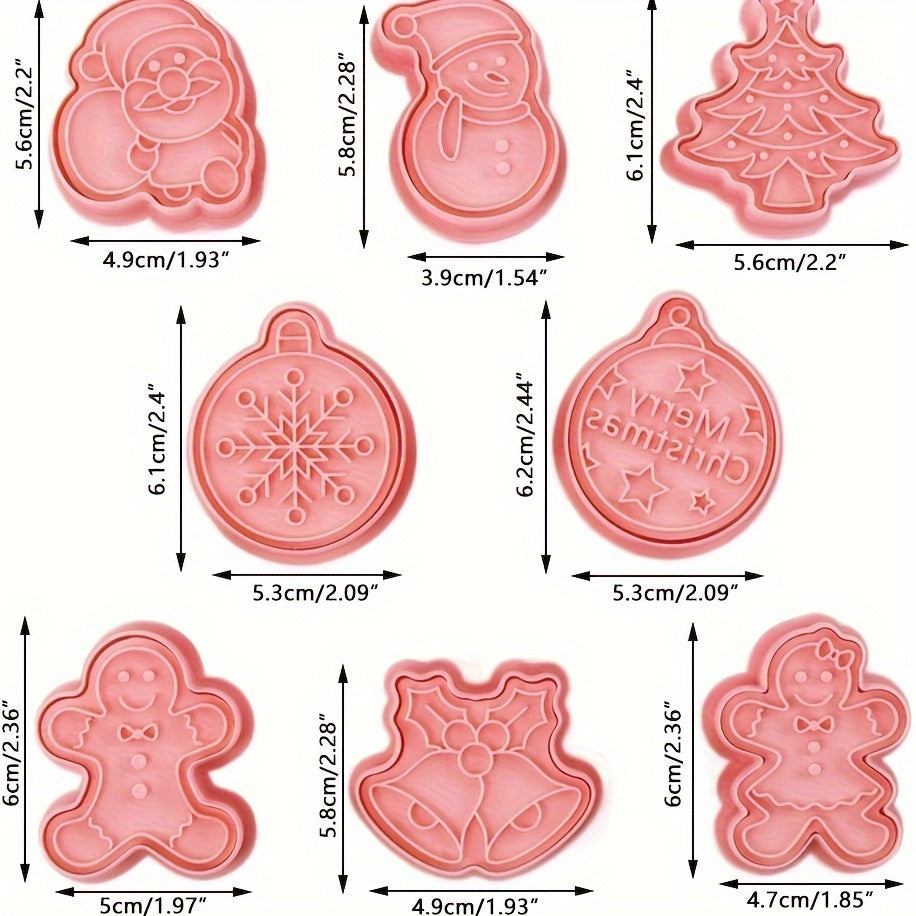 Set of 8 Christmas Cookie Cutters, Plastic molds with Festive Shapes for Decorating Cakes, Making Cookies, and Essential Kitchen Accessories