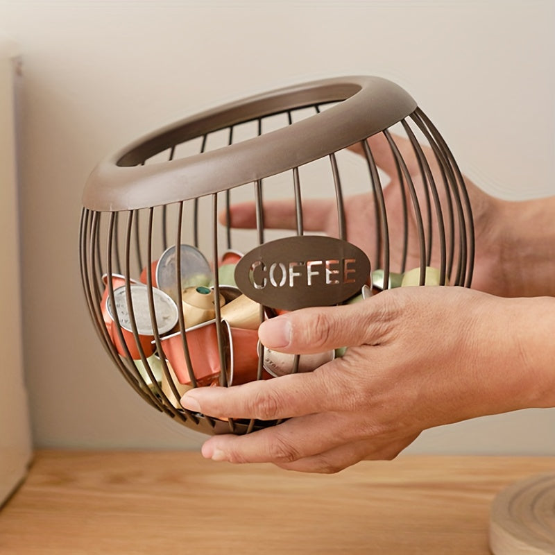 Iron art coffee capsule storage rack for organizing snacks and coffee, fruit basket for home decor and storage of dried fruits.