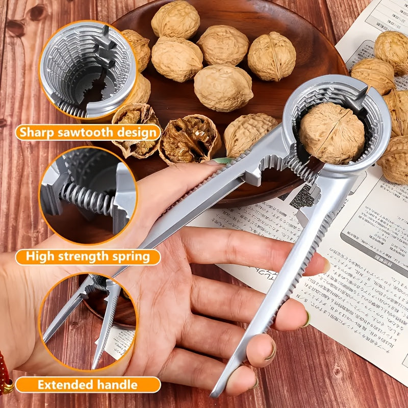 A durable kitchen gadget made of stainless steel for cracking chestnuts, walnuts, and hazelnuts with ease - the ultimate multi-function nutcracker.