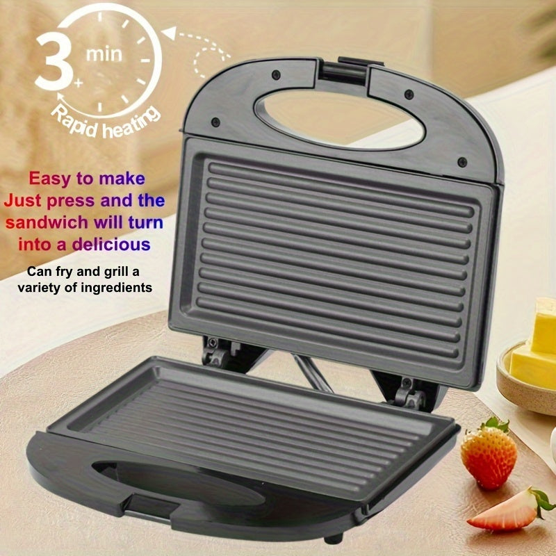 Compact 3-in-1 European Plug Sandwich Maker & Breakfast Toaster with Wide, Deep Pan, Portable Non-Stick Grill, Quick Heat, and Easy to Clean Surface. Perfect for Cheese, Steak, and No Oil