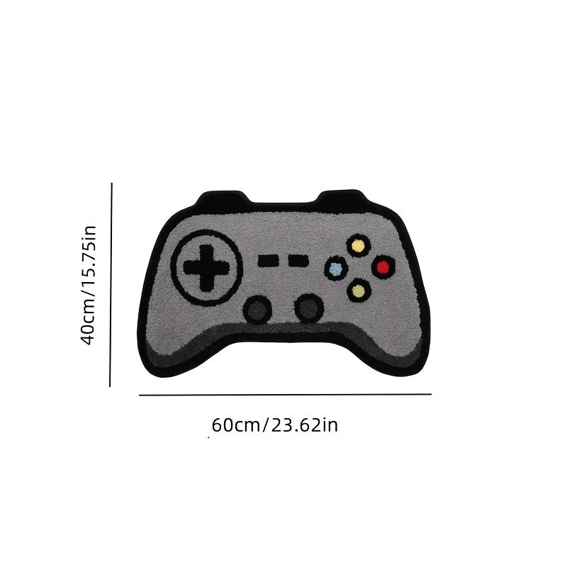 Faux fleece rug in the shape of a game controller, measuring 60.96 x 91.44 cm. Features a 3D design and soft texture, perfect for gaming enthusiasts. Can be hand washed and used as a bedroom floor mat or living room sofa table decor.