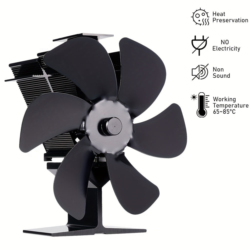 6-Blade Wood Stove Fan - Premium Quality, Non-Electric, Portable Heat Distribution for Indoor & Outdoor Fireplace