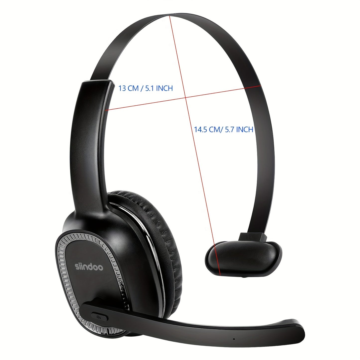 SIINDOO Wireless Noise-Canceling Headset in Black, with Mic, Rechargeable 400mAh Battery, USB-C Charging, Perfect for Office, Business, Truck Drivers. Great for office communication