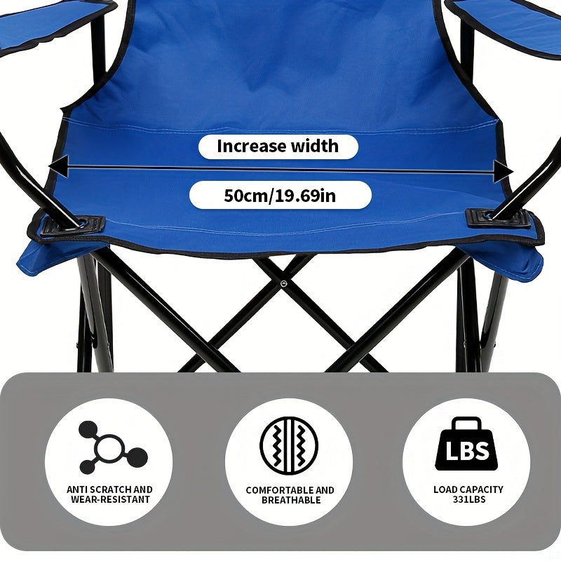 Durable and portable folding outdoor chair for adults with steel frame.