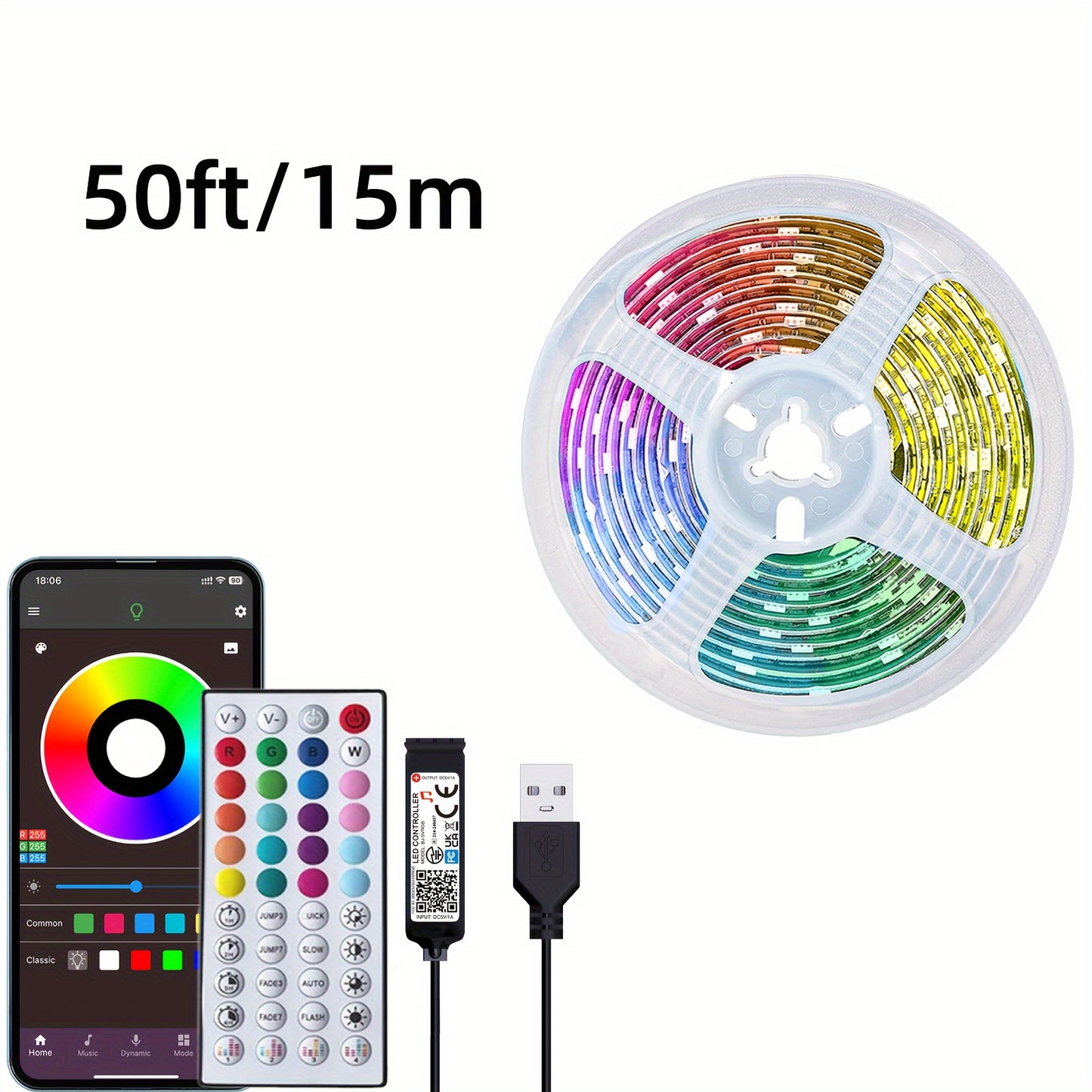 4.88-30.48m LED strip lights with remote and app control, timer, adjustable brightness, Music Sync for various room decoration and Valentine's Day ambiance.