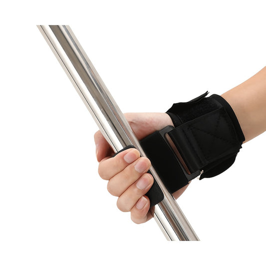 Stainless Steel Wrist Support Brace with Anti-Slip Grip and Booster Hook for Weightlifting and Strength Training - Black