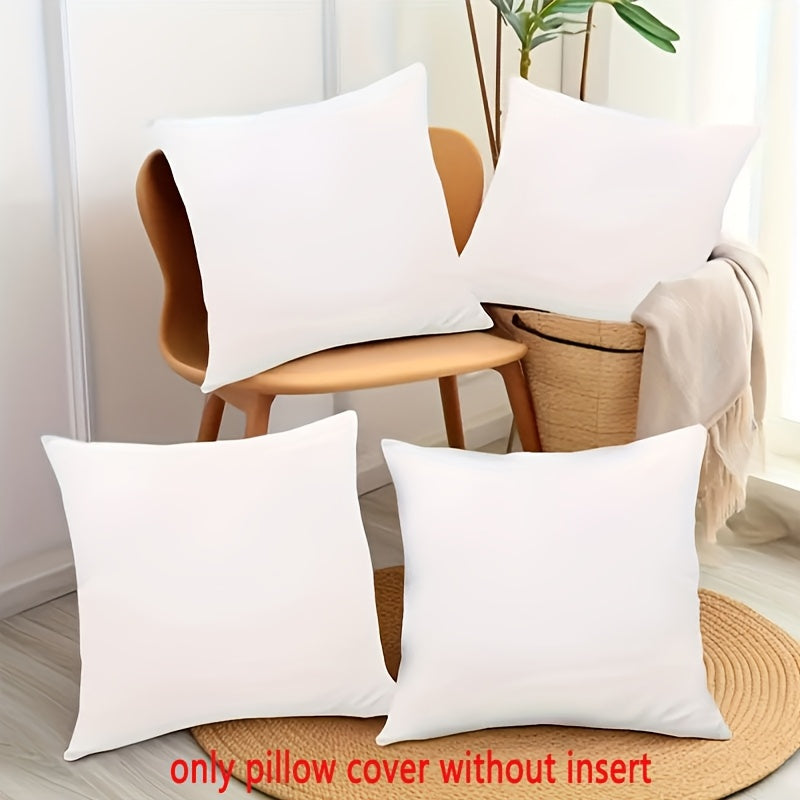 4 white pillow covers, 18x18 inches, solid color, soft velvet modern design for living room, bedroom, or sofa.