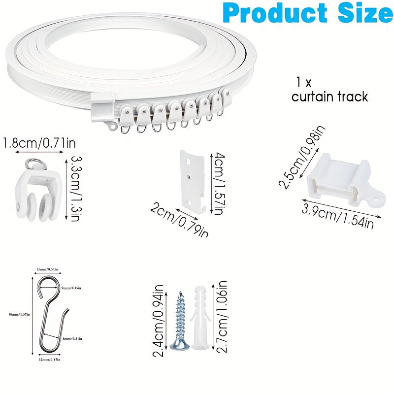 Bendable Rail Curtain Track Kit with Metal Hooks, White Plastic Window Divider for Bedroom - Available in Various Lengths (1m, 2m, 3m, 4m, 5m, 6m, 7m, 8m)