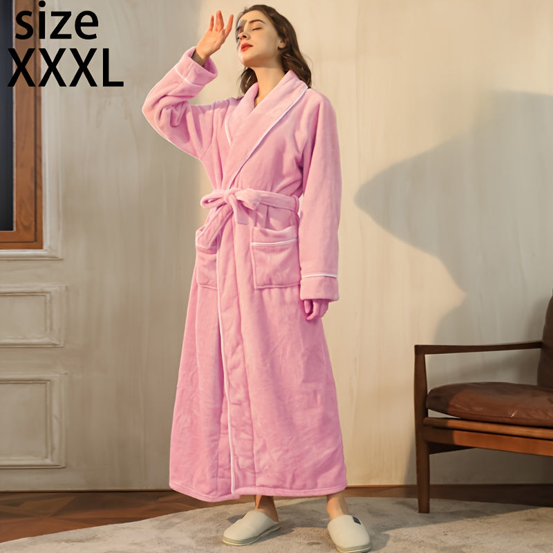 Autumn/Winter bathrobe, comfy unisex pajamas, thick large size nightgown with long sleeves and pocket, warm robe for home/bathroom.