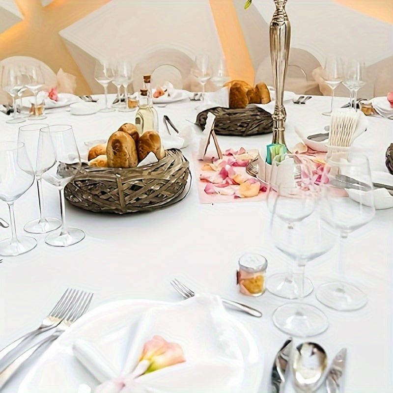 White Disposable Tablecloth - 12 pieces, measures 137x274cm. Waterproof and oil-resistant plastic, perfect for rectangular tables. Ideal for parties, weddings, family picnics, and birthdays.