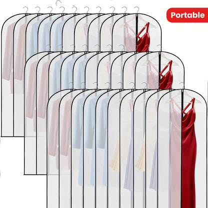 Set of 10 Transparent Dust Cover Bags with Zippers for Hanging Clothes, Ideal for Storing Suits, Dresses, and Coats. Portable Garment Bags with Dust-Proof Protection, Perfect for Bedroom, Closet, Wardrobe, Home, or Dorm Organization.