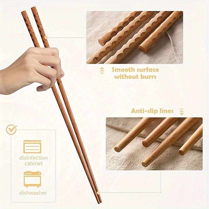 2 long wooden cooking chopsticks, reusable for noodle frying and chafing dishes. Super long kitchen cooking sticks.