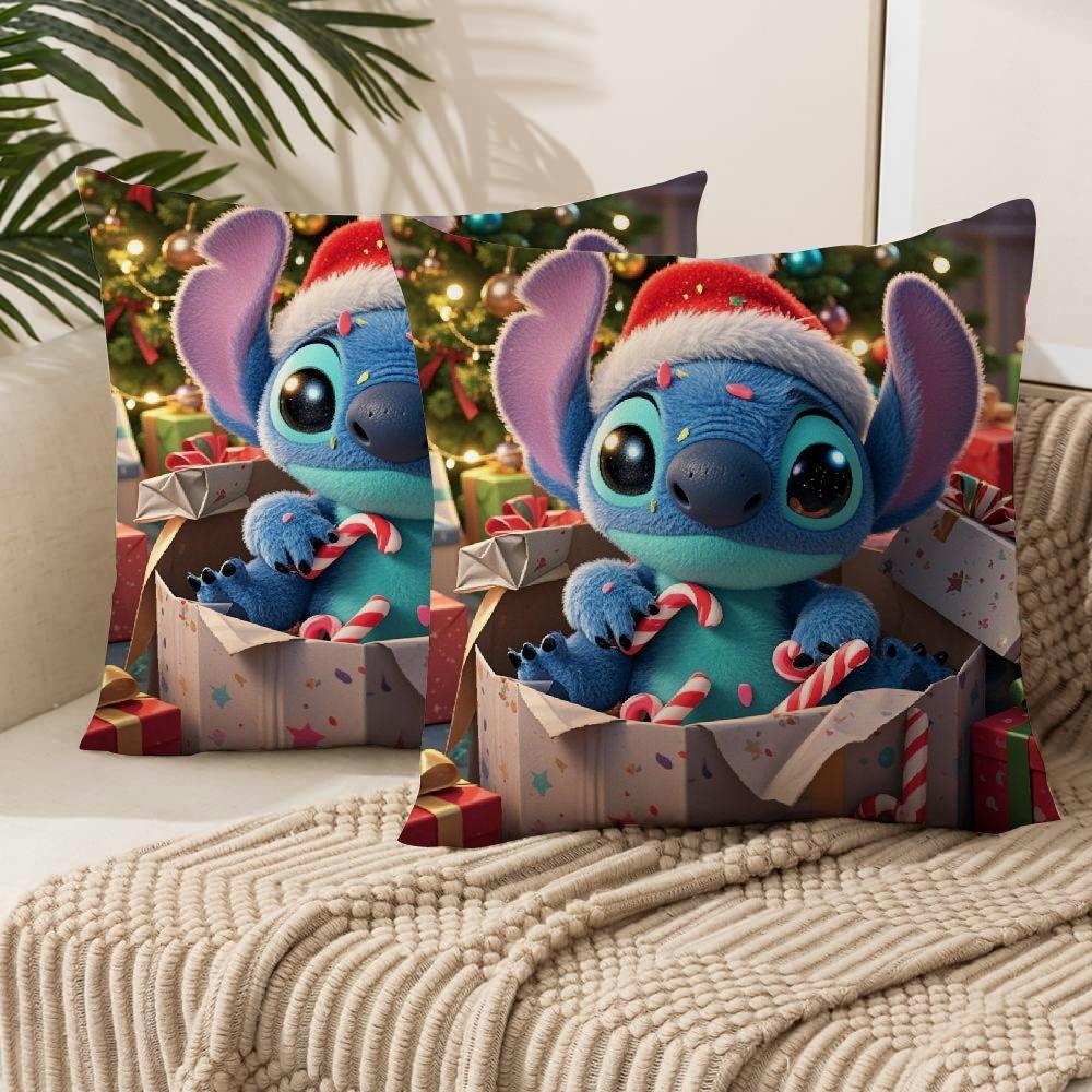 Set of 2 Disney Stitch Christmas Throw Pillow Covers, Classic Style Cushion Cases for Couch and Home Decor