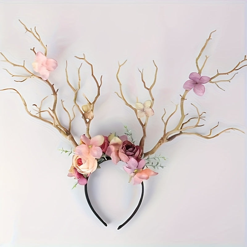 Head Hoop Boho Flower Headwear for Women with Exaggerated Large Branches, Perfect for Dressing Up at Parties and Elf Costumes