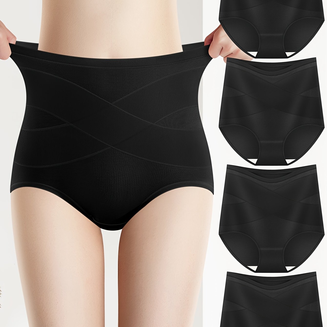 4 seamless high waist briefs for women, comfy and breathable lingerie.