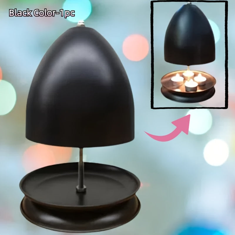 Black Unique Iron Portable Indoor-Outdoor Heater - Hand Warmer Tea Light Candle Heater - Double-Walled Tea Light Oven - Metal Tea Light Heater for 4-6 People - Candle Heating Kit for Home, Dining Room, Living Room