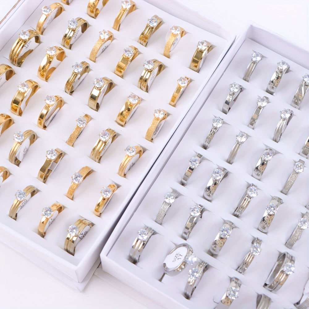 10pcs/Lot Women's rhinestone stainless steel rings, Men's wedding rings, jewelry accessories