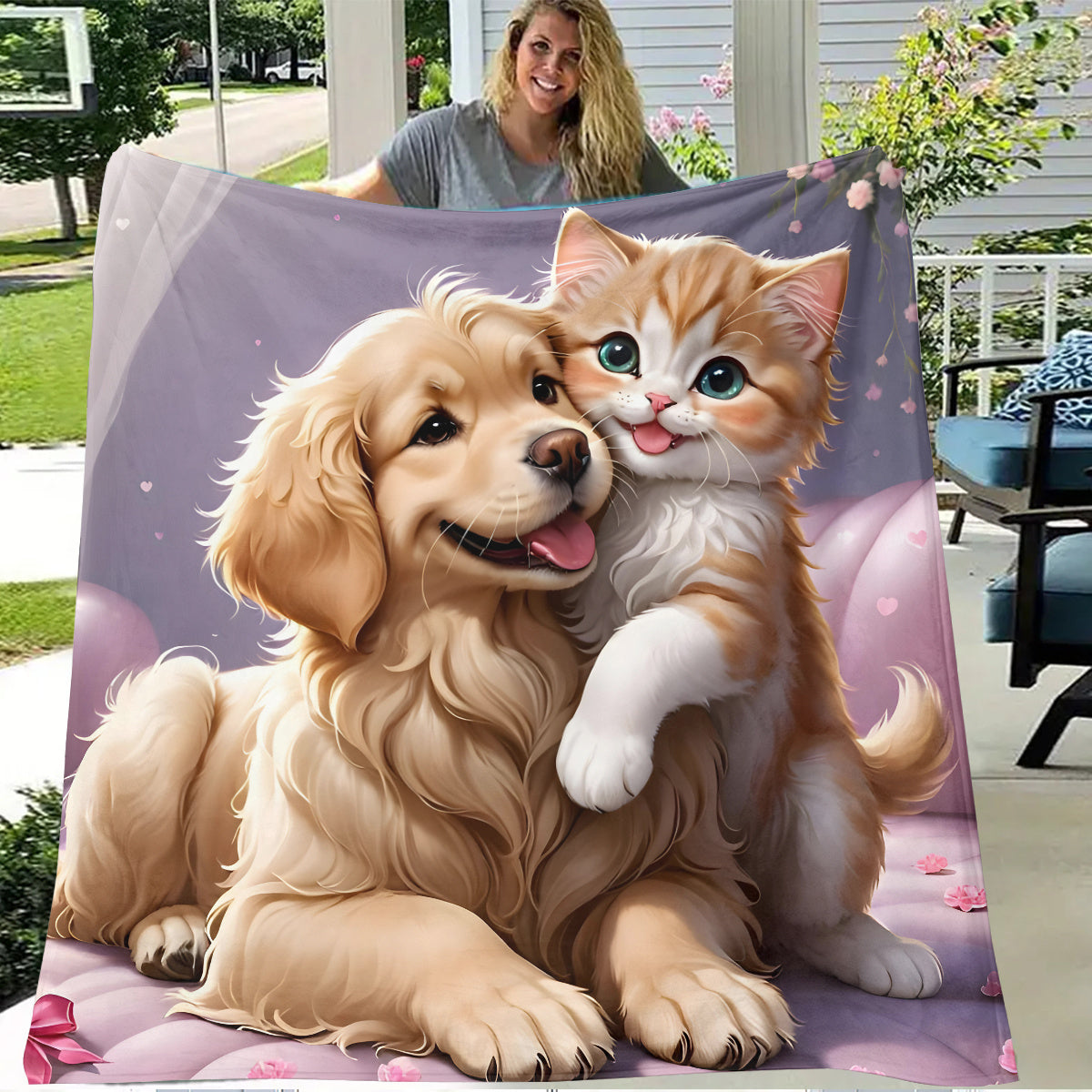 Soft and lightweight Cozy Kitten & Puppy Cuddle Flannel Throw Blanket perfect for sofa, bed, travel, camping, or office chair. This all-season, hypoallergenic blanket is warm and comfortable.