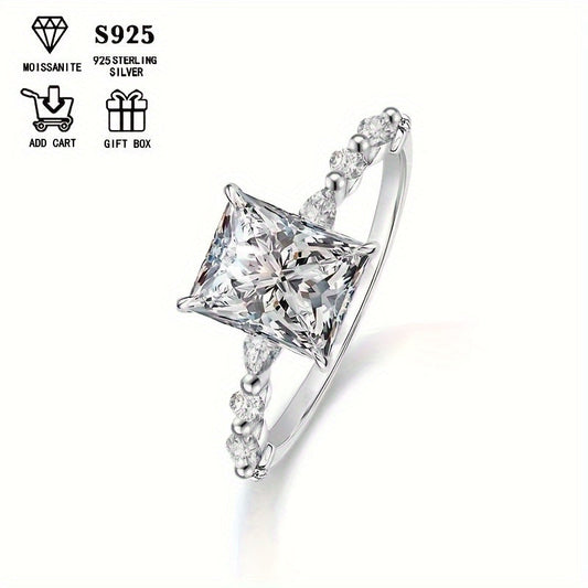 Stunning 925 Silver Plated Moissanite Engagement Ring featuring a 2 Carat Solitaire and Accents, in Hypoallergenic Sterling Silver. Perfect Wedding Band for Women, Ideal Anniversary Gift, arrives in a Gift Box