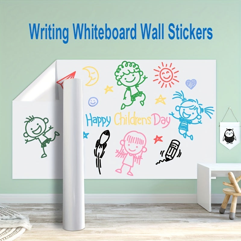 Electrostatic whiteboard roll for writing, drawing, and graffiti on office and home walls. Washable, removable, and protective decoration.