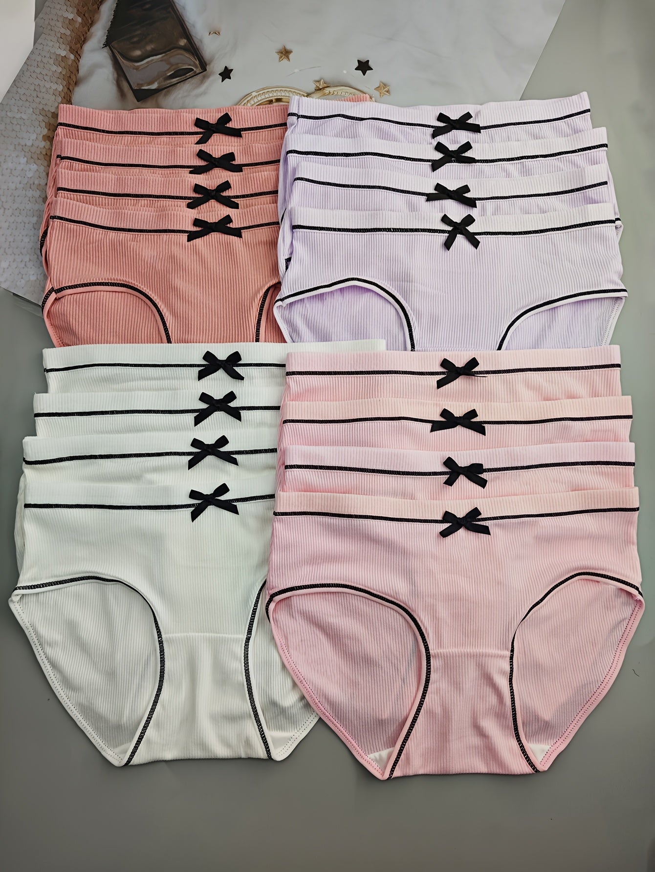 16pcs Women's Elegant Bowknot Low-Rise Panties - Breathable & Comfortable Polyester Blend, Non-Transparent