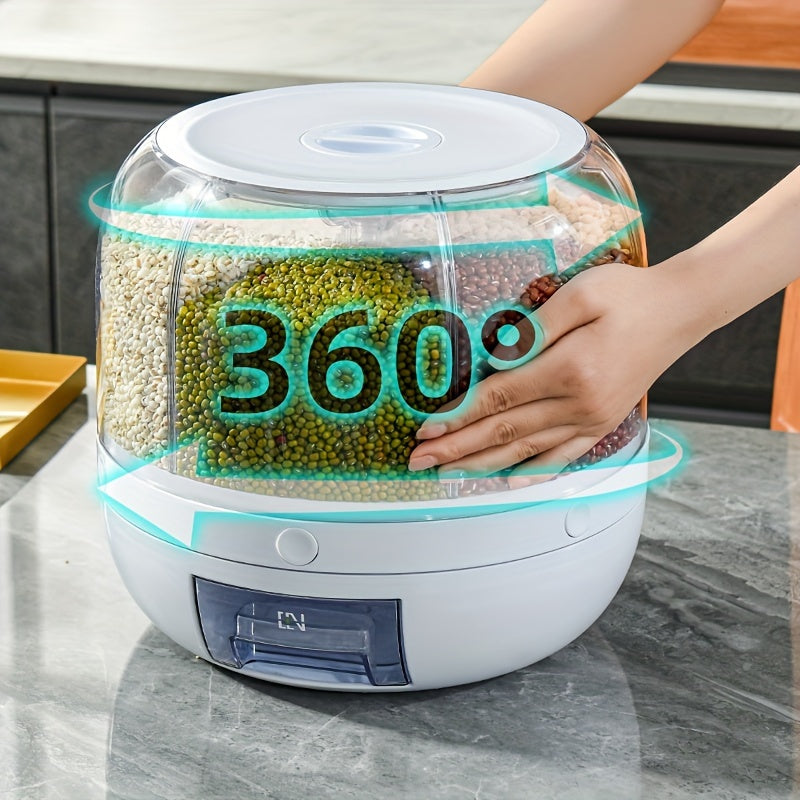 Large-Capacity Rotating Rice Dispenser - Airtight container for grains, dry foods. 5kg/10kg capacity, great for kitchen organization.