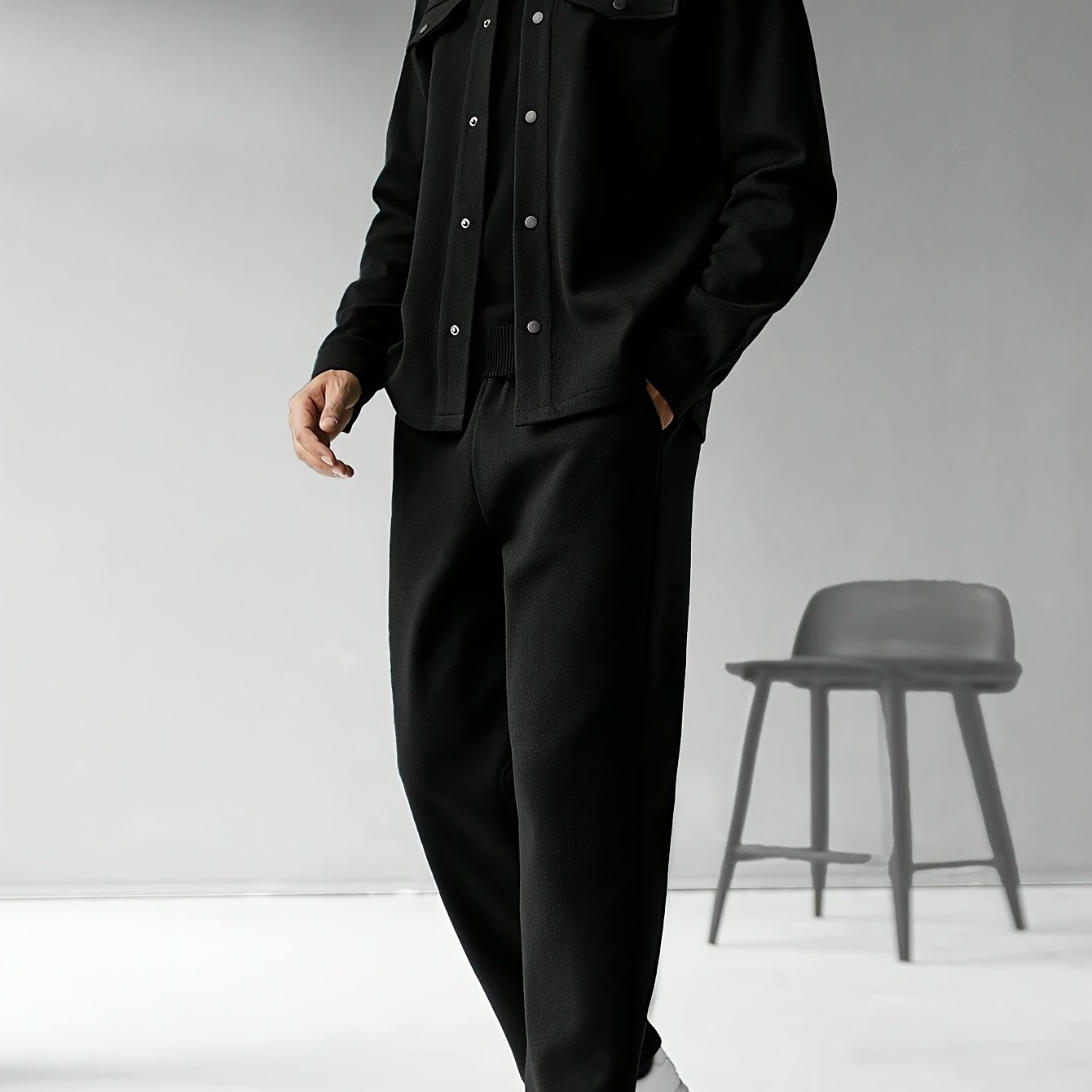 Casual wear men's two-piece outfit in solid colors for autumn.