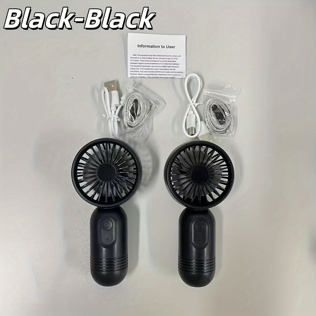 Stay cool in hot weather with this set of 2 Hanging Neck Fans with lanyards, perfect for office, outdoor activities, travel, and camping. These mini portable fans feature USB charging, 3 speeds, and are ideal for makeup touch-ups. A must-have for female