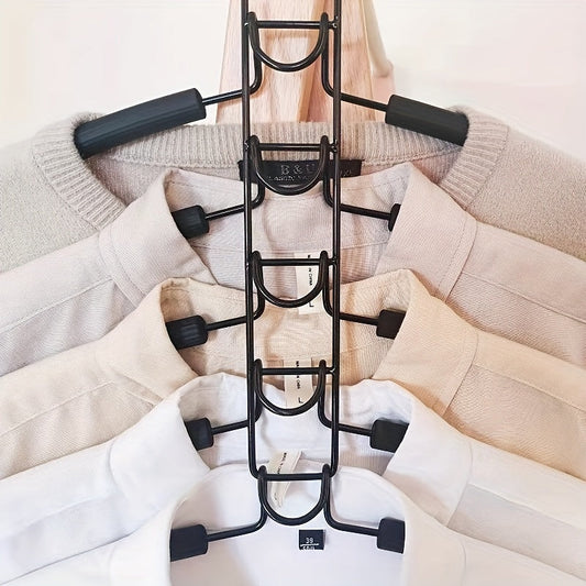 Detachable Clothing Hanger with 5 Tiers, Organize Your Wardrobe with this Space-Saving Metal Organizer, Features a Polished Finish, Perfect for Hanging Multiple Layers of Clothing in Your Home or Dorm Room.