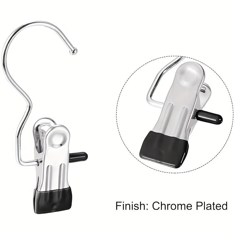 Set of 20 Stainless Steel Multi-Use Clips with Hooks - Versatile Hangers for Laundry, Pants, Hats & Skirts - Swiveling Storage Organizer