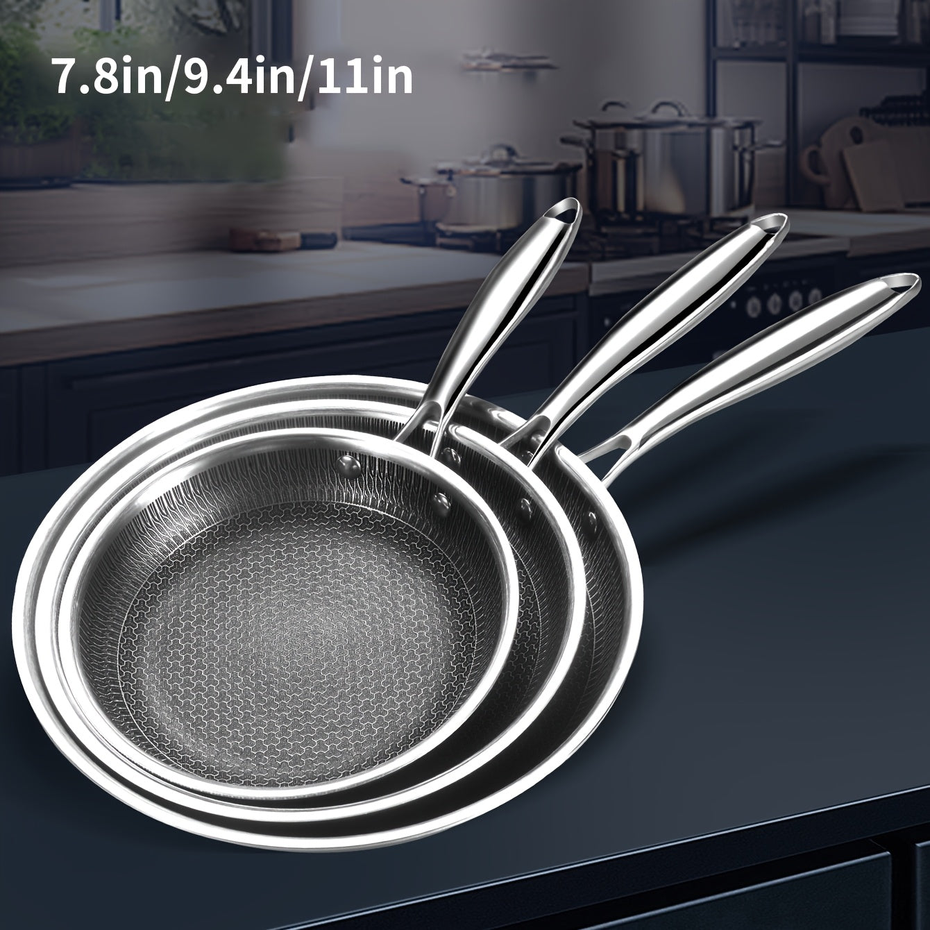 Stainless Steel Non-Stick Frying Pan - Available in Multiple Sizes (19.81cm, 23.88cm, 27.94cm) - Hand wash recommended - Suitable for Smooth Surface Induction Cooktops - Durable Kitchen Cookware for Gas, Eggs, Pancakes, and Steaks.