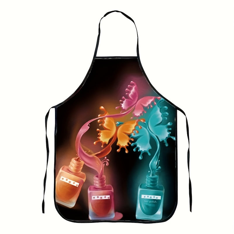 Woven Polyester Kitchen Apron with Makeup and Nail Polish Design, Sleeveless with Adjustable Neck Strap - Perfect for Crafting and Cooking