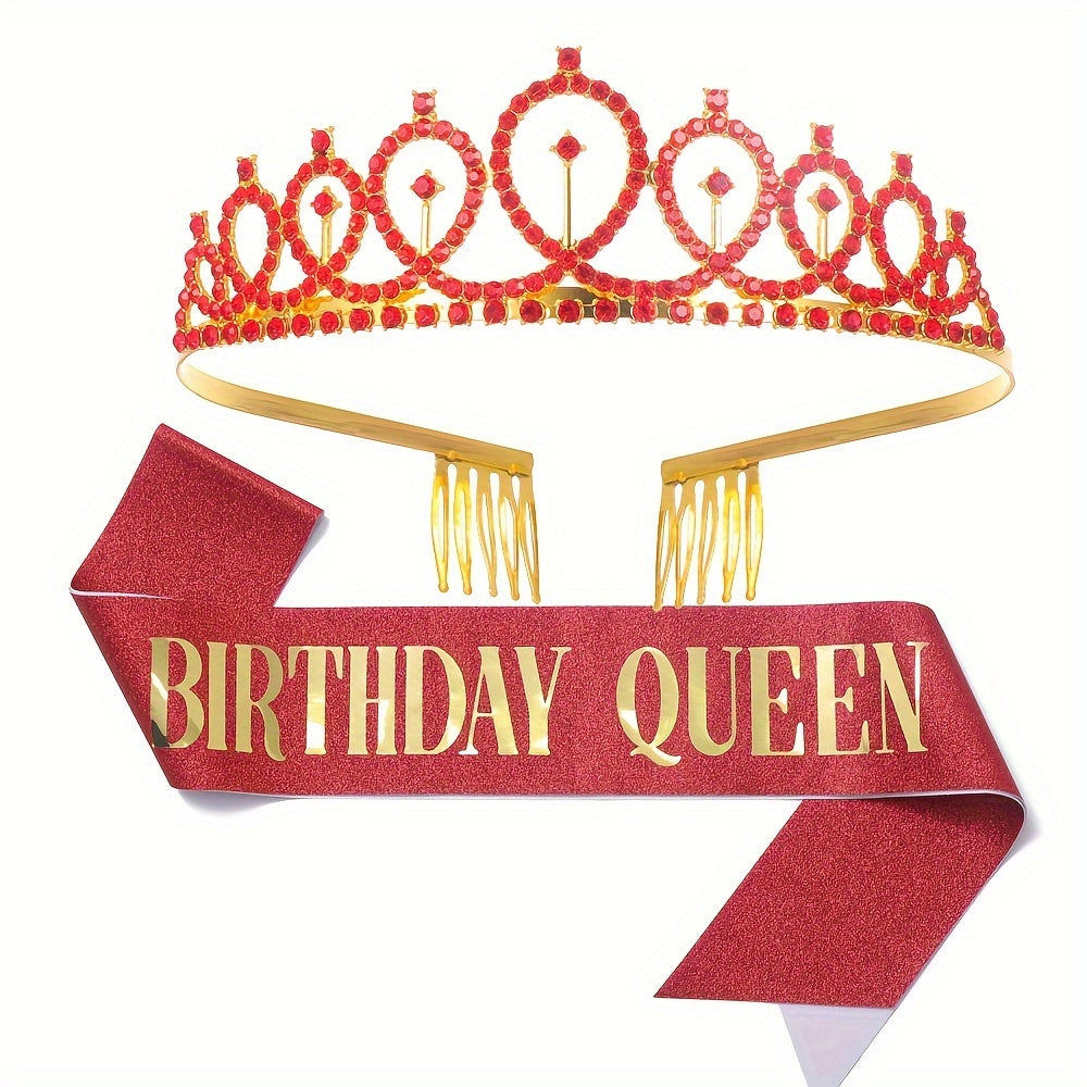 Celebrate Your Special Day with a Rhinestone Princess Tiara, Birthday Queen Sash, and Birthday Decoration Accessories